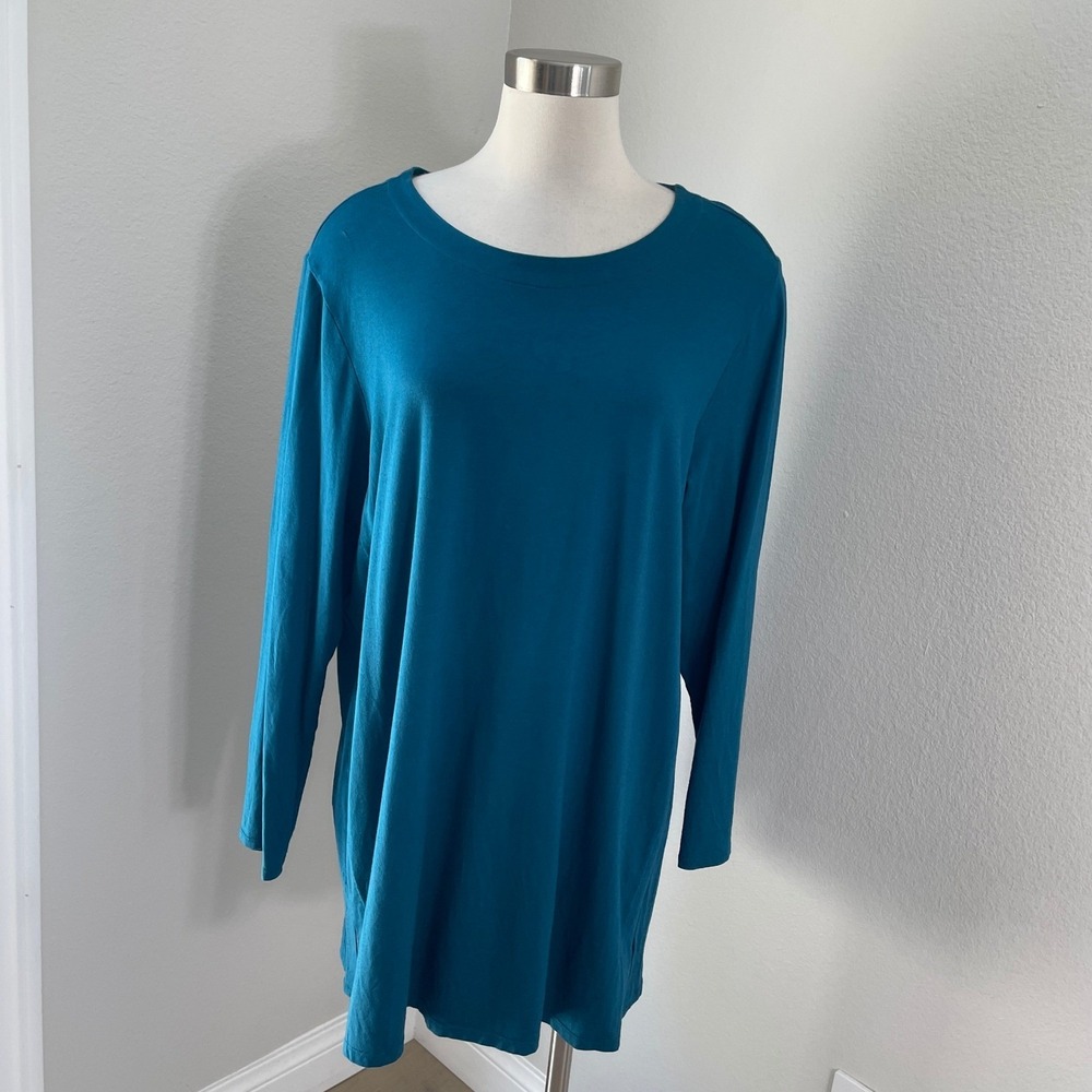 J Jill Womens Plus 2X Luxe Supima Forward Seam Tunic Top Teal Blue Shirt